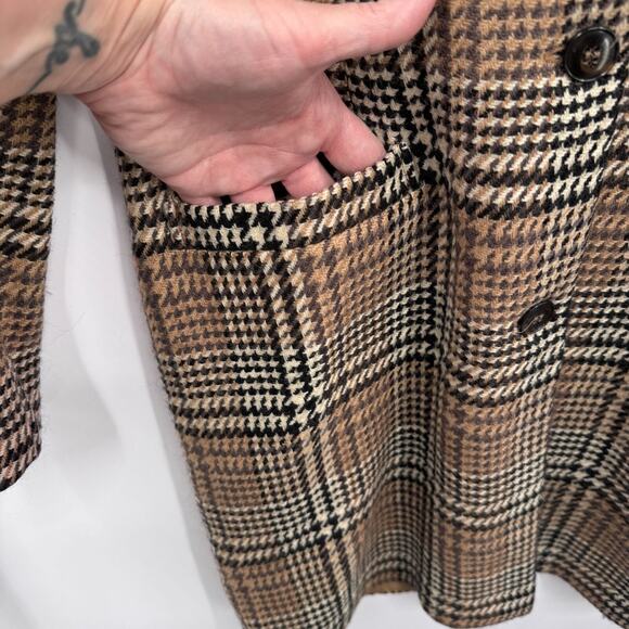 Vintage 80s Erreuno Long Blazer Jacket Womens 42 Brown Plaid Wool Lined Pockets - Picture 4 of 11